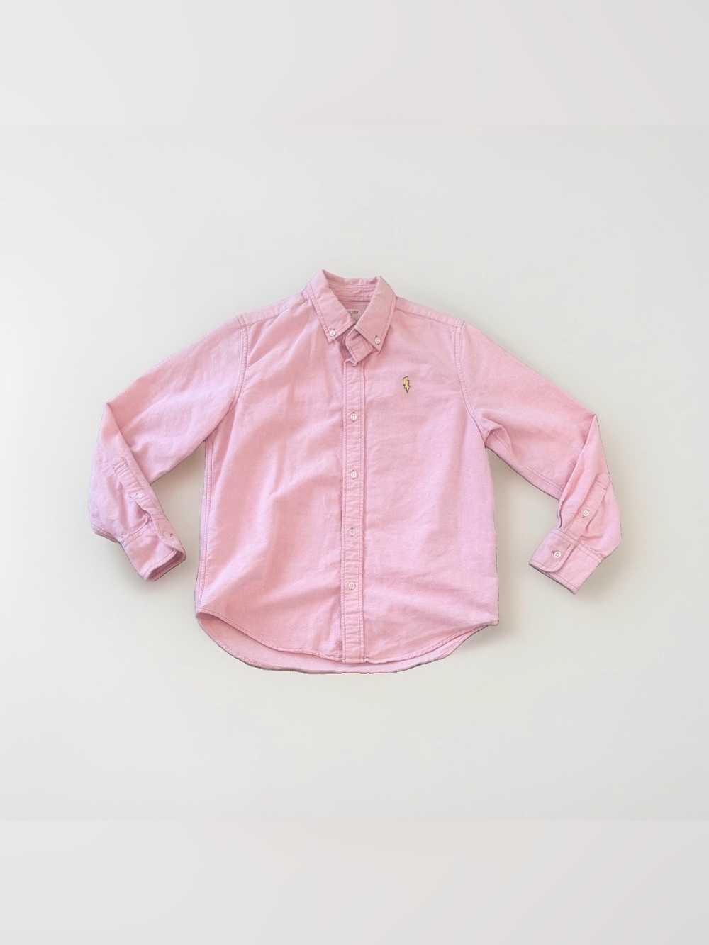 J. Crew Crewcuts Sz 12 Boys Pink Cotton Oxford Button-Up Shirt Lightning Logo
